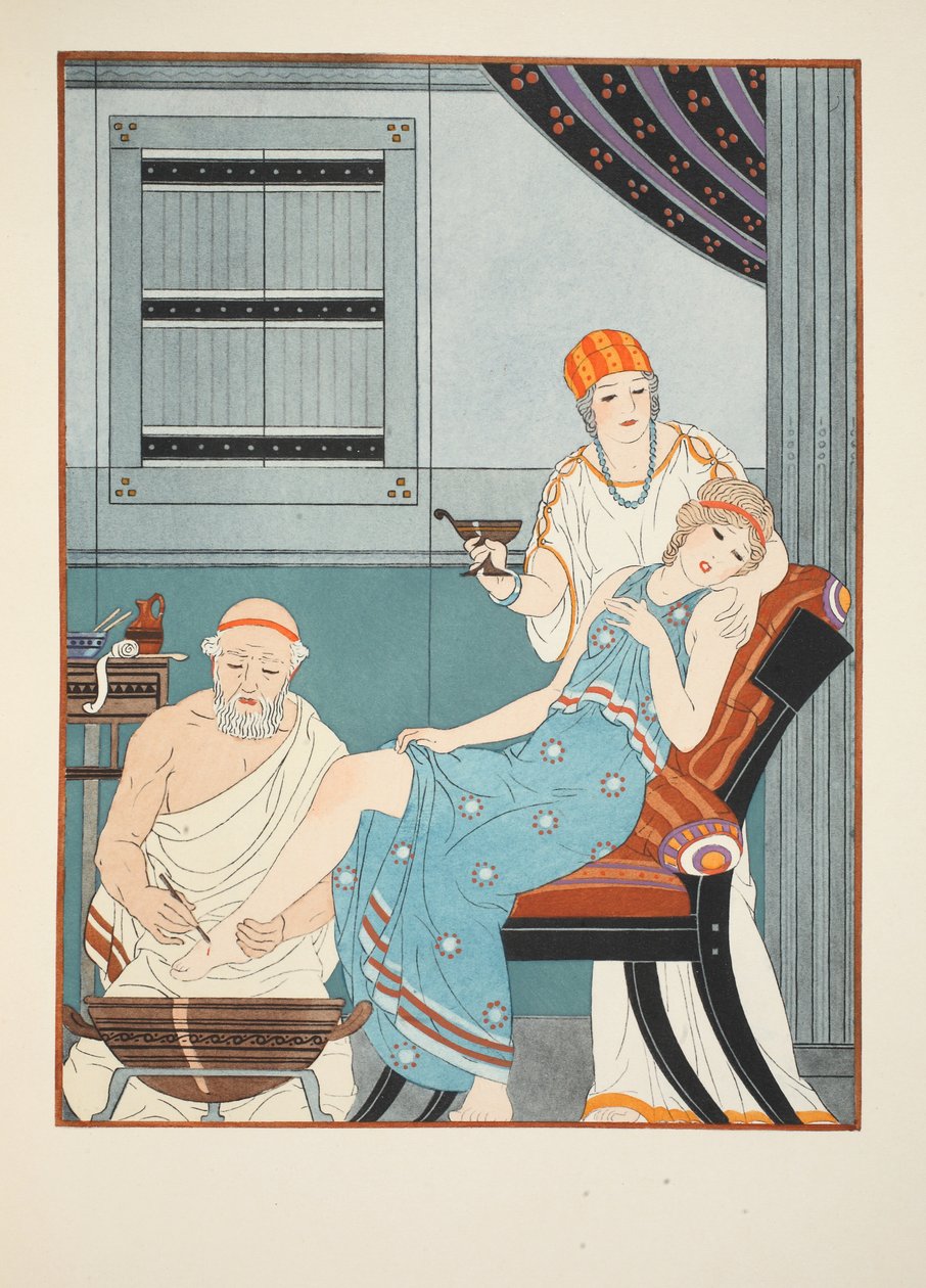 Krew spływająca ze stopy, ilustracja z „Dzieł Hipokratesa”, 1934 autorstwa Joseph Kuhn Regnier