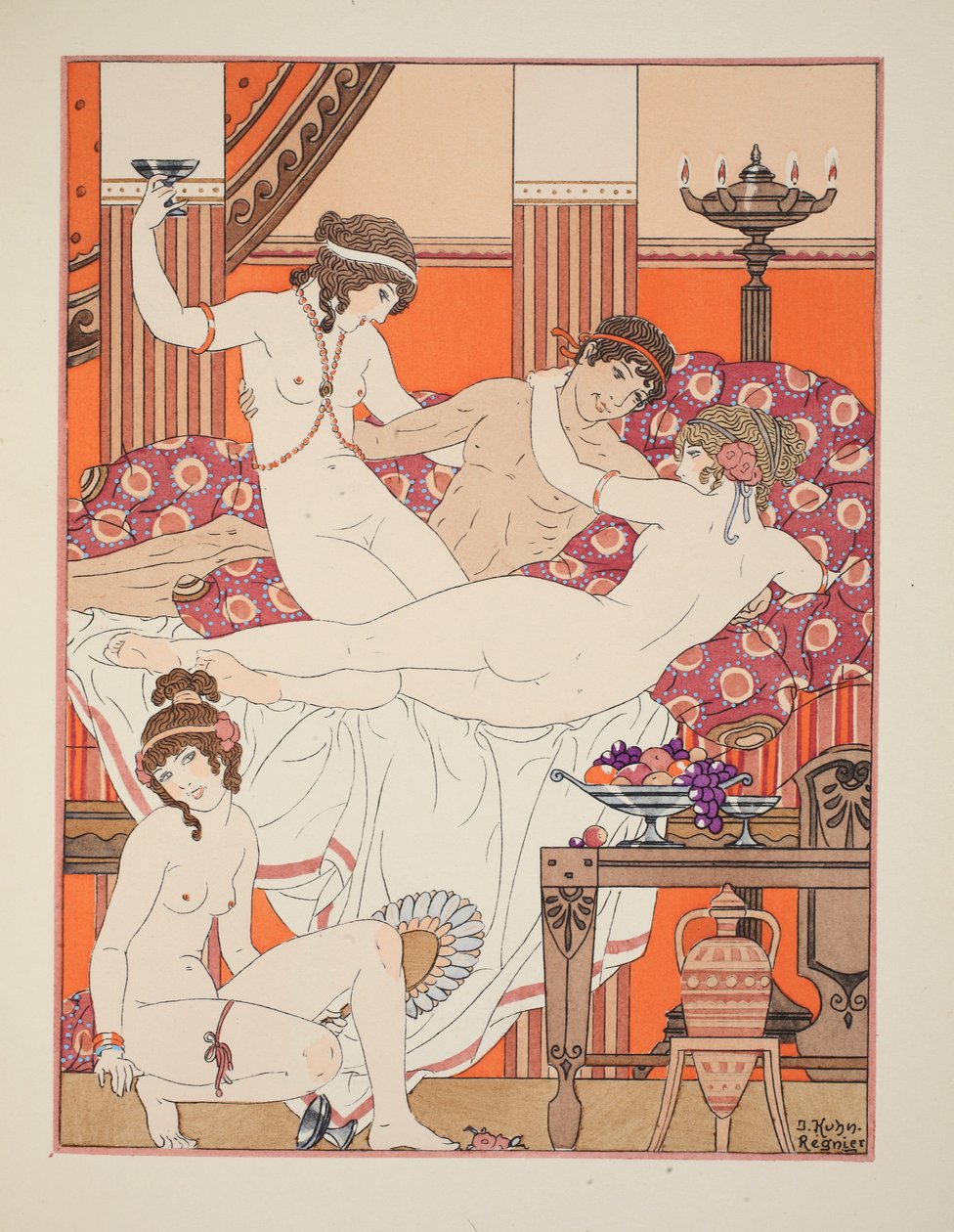 Nadmiar wina i kobiet, ilustracja z „Dzieła Hipokratesa”, 1934 autorstwa Joseph Kuhn Regnier