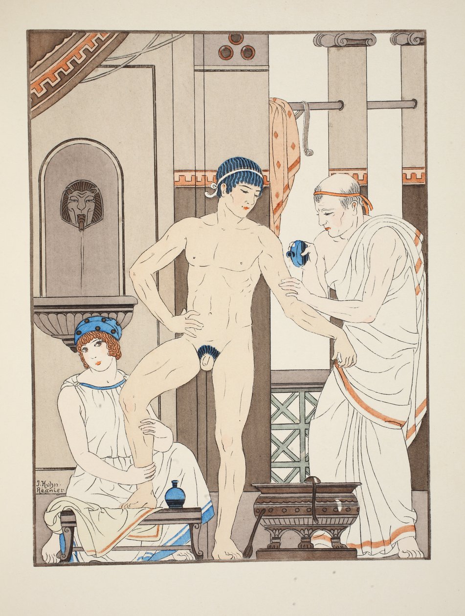 Masaż, ilustracja z „Dzieła Hipokratesa”, 1934 autorstwa Joseph Kuhn Regnier