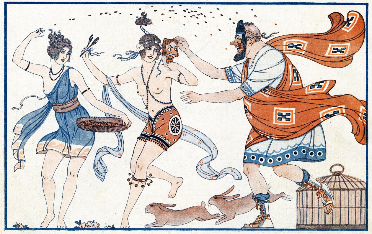 Figle na freskach, karnawał w Pompejach - ilustracja z la Vie Parisienne, 1923 autorstwa Joseph Kuhn Regnier