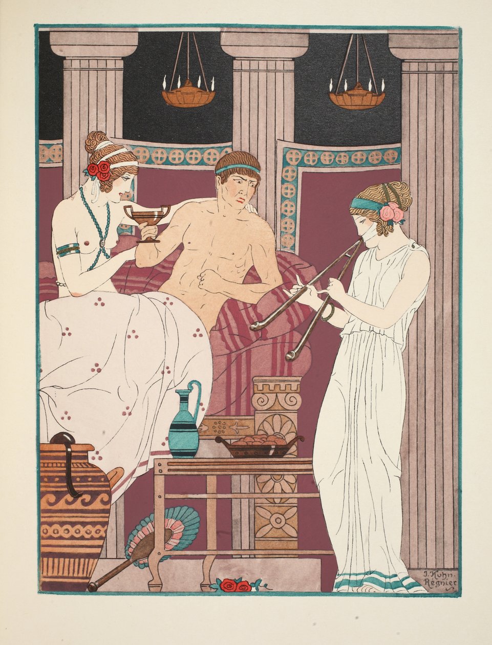 Muzykoterapia, ilustracja z „Dzieł Hipokratesa”, 1934 autorstwa Joseph Kuhn Regnier