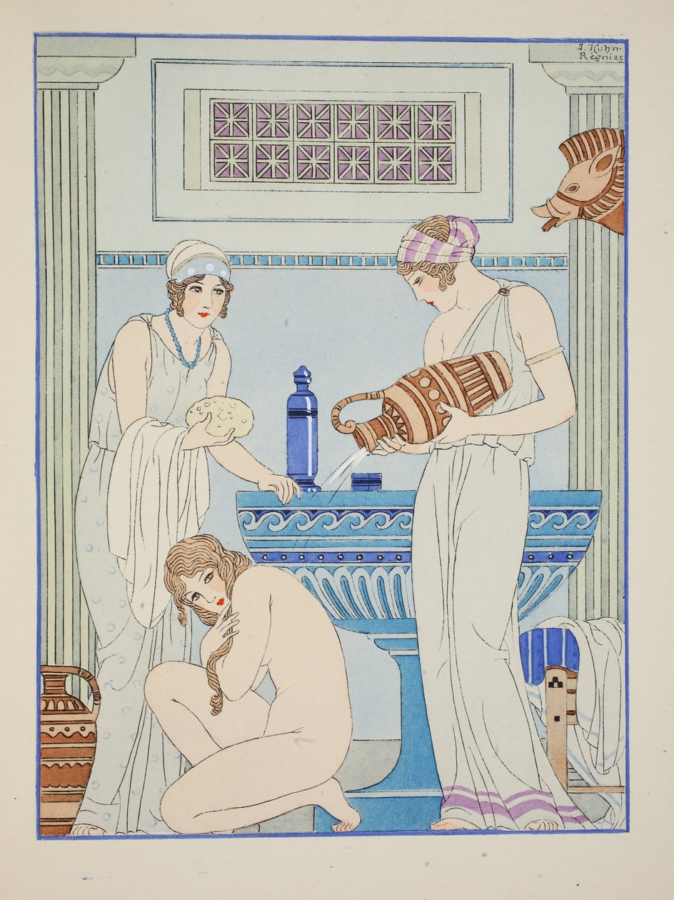Wylewanie wody na pacjenta, ilustracja z „Dzieła Hipokratesa”, 1934 autorstwa Joseph Kuhn Regnier