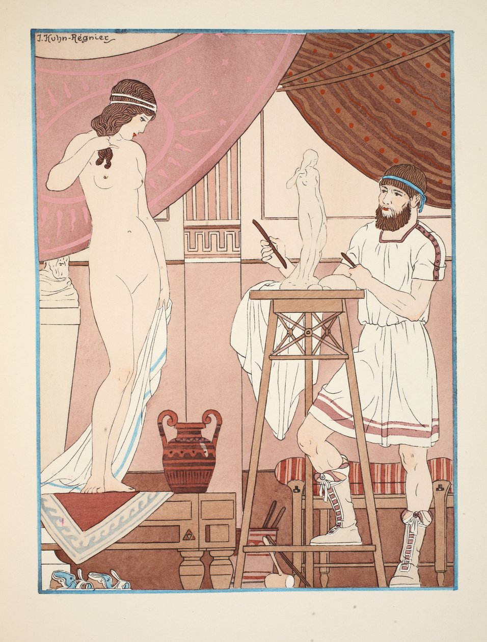 Rzeźbienie posągu, ilustracja z „Dzieła Hipokratesa”, 1934 autorstwa Joseph Kuhn Regnier