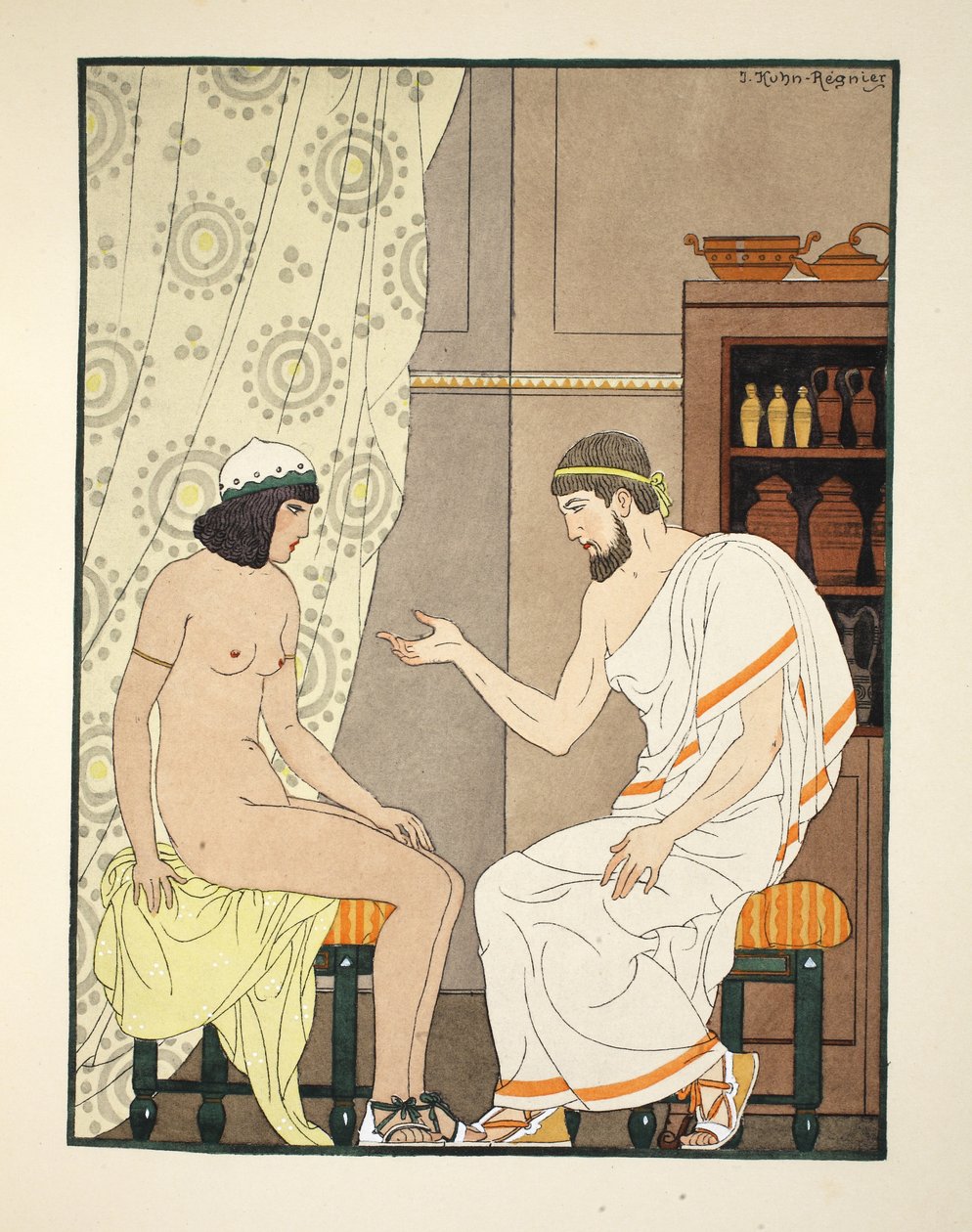 Siedzenia o równej wysokości, ilustracja z „Dzieła Hipokratesa”, 1934 autorstwa Joseph Kuhn Regnier