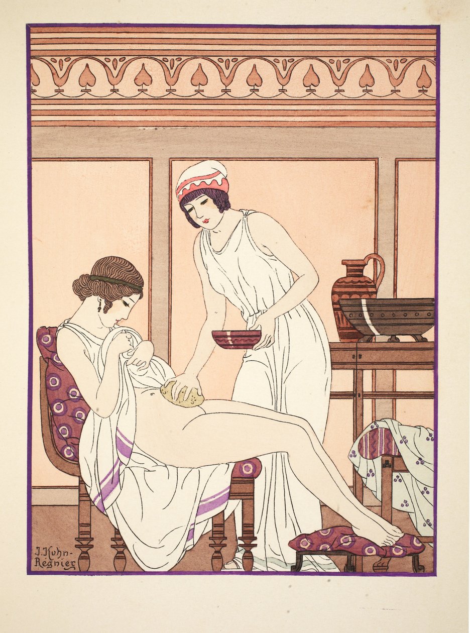 Kąpiel gąbkowa, ilustracja z „Dzieła Hipokratesa”, 1934 autorstwa Joseph Kuhn Regnier