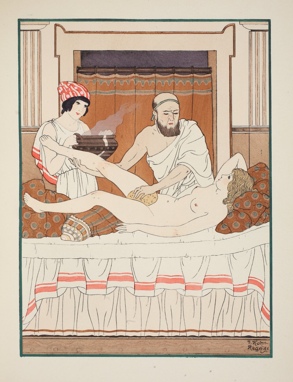 Kąpiel gąbkowa, ilustracja z „Dzieła Hipokratesa”, 1934 autorstwa Joseph Kuhn Regnier