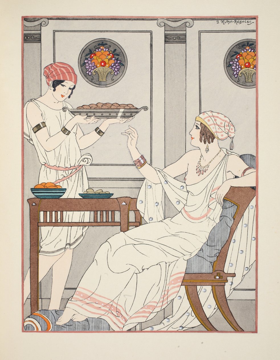 Nieumiarkowana konsumpcja ciastek sezamowych i słodyczy z miodem, ilustracja z „Dzieła Hipokratesa”, 1934 autorstwa Joseph Kuhn Regnier
