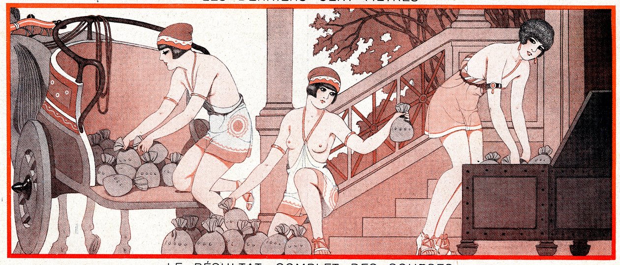 Czym było w okresie olimpijskim Le Prix de Diane - Pełne wyniki wyścigów - Le Result complet decourses - ilustracja z la Vie Parisienne, 1927 autorstwa Joseph Kuhn Regnier