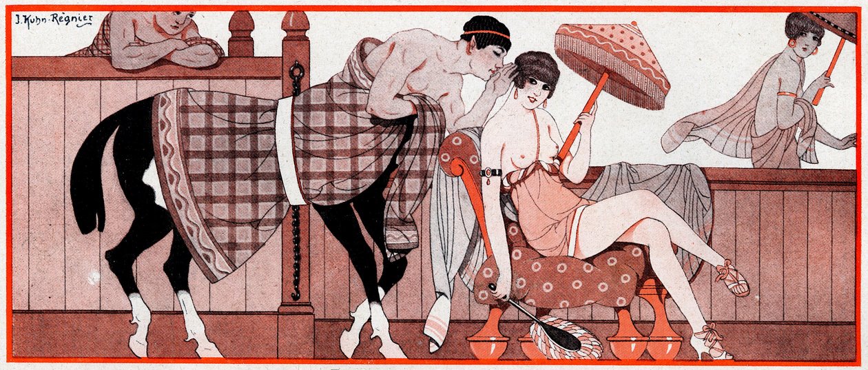 Czym w okresie olimpijskim było Le Prix de Diane - Wskazówka dżokeja - ilustracja z la Vie Parisienne, 1927 autorstwa Joseph Kuhn Regnier