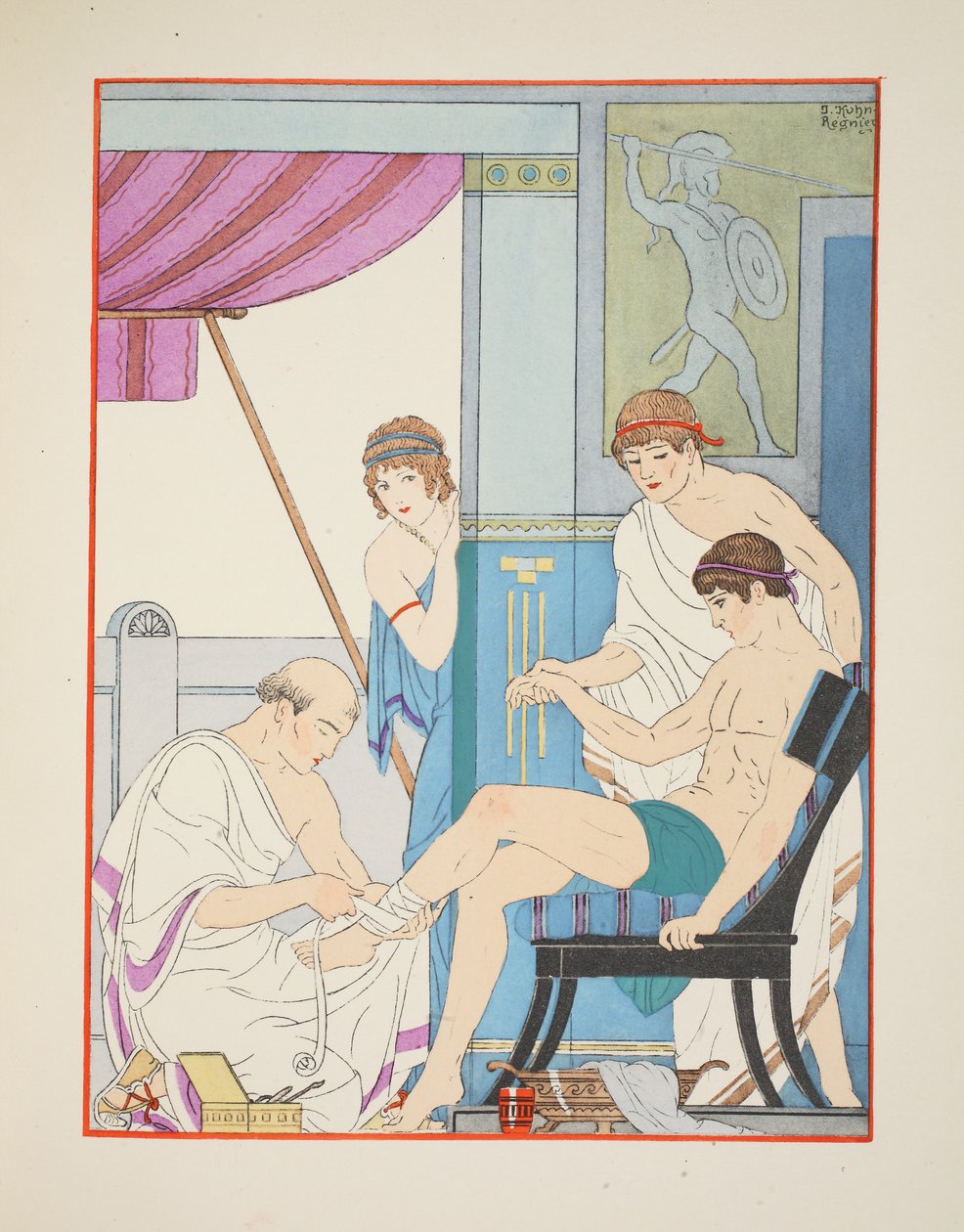 Ranny żołnierz, ilustracja z „Dzieła Hipokratesa”, 1934 autorstwa Joseph Kuhn Regnier