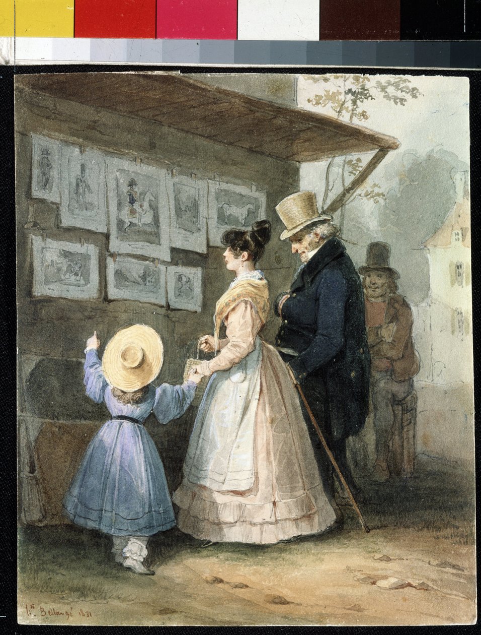 „Chez le Marchand de Engravings” (u sprzedawcy rycin) Akwarela autorstwa Hippolyte Bellange (1800-1866) 1831 Ermitaż, Sankt Petersburg (Sankt-Petersburg) autorstwa Joseph Louis Hippolyte Bellange