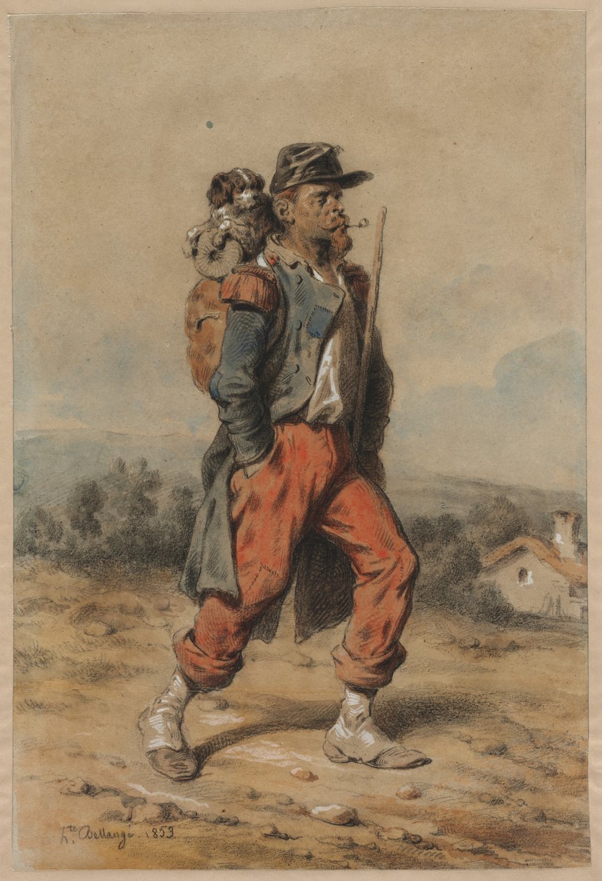 Żołnierz z psem autorstwa Joseph Louis Hippolyte Bellange