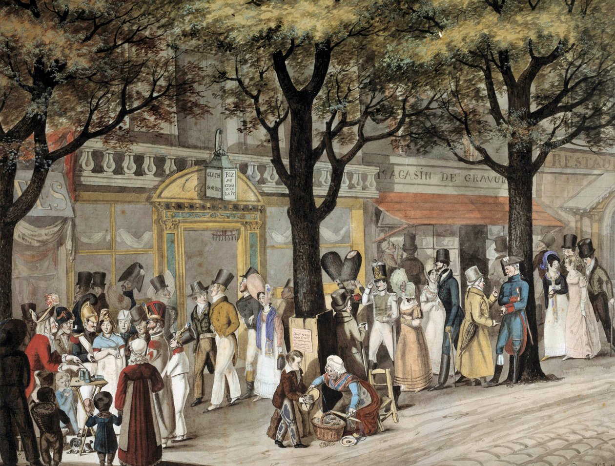 Spacer po bulwarze w Paryżu w 1819 akwarela Josepha Louisa Bellange (1800-1866) 1819 Paryż, Musee Carnavalet autorstwa Joseph Louis Hippolyte Bellange