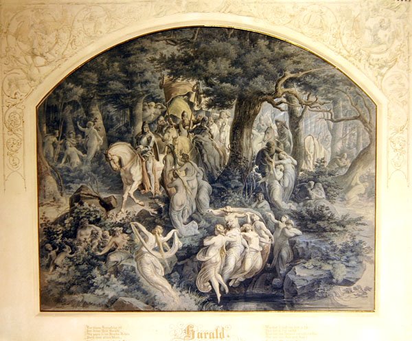 Ilustracja do „Ballady o Haraldzie” Ludwiga Uhlanda (akwarela z białym ciałem nad ołówkiem na papierze) autorstwa Joseph Machold
