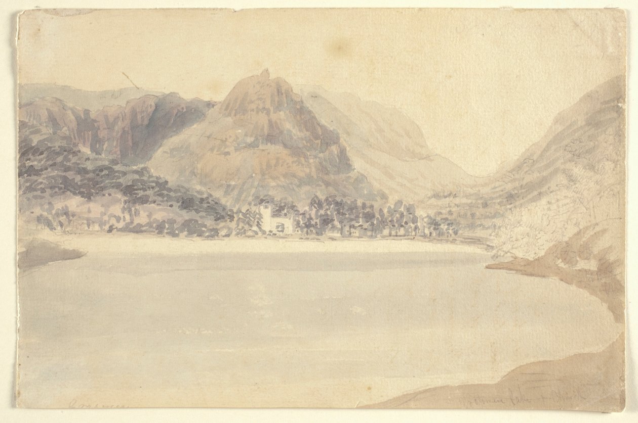 Grassmere qucha hinaspa Iglesia (acuarela lapizpa hawanpi papelpi)pulido autorstwa Joseph Mallord William (attr.to) Turner
