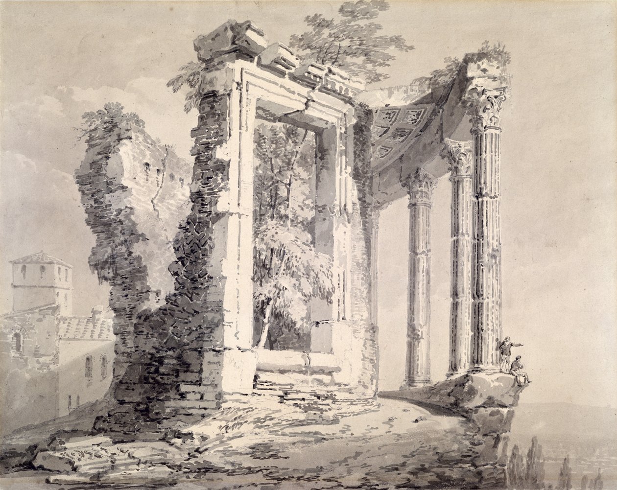 Świątynia Sybilli, Tivoli (ołówek i akwarela na papierze) autorstwa Joseph Mallord William (attr.to) Turner