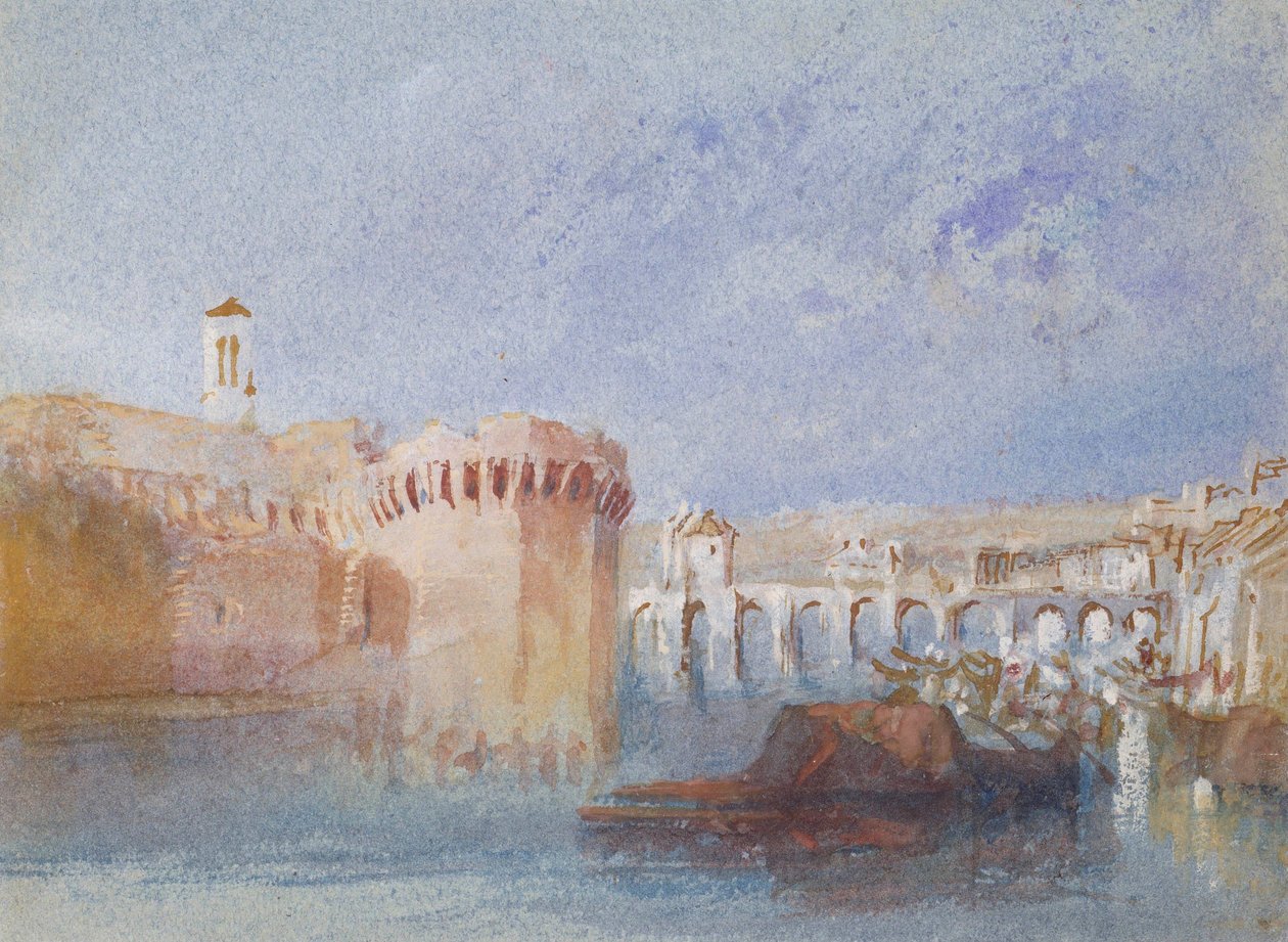Angers: Mury dzielnicy Doutre wraz z wieżą kościoła La Trinité autorstwa Joseph Mallord William Turner