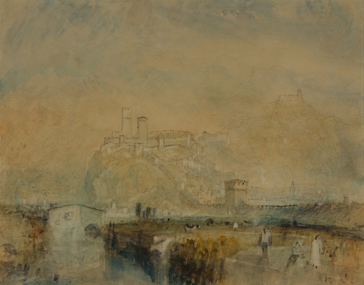 Bellinzona nr. 11, Szwajcaria, ok. 1843 (akwarela, pióro i tusz oraz kolor ciała na śladach ołówka na papierze) autorstwa Joseph Mallord William Turner