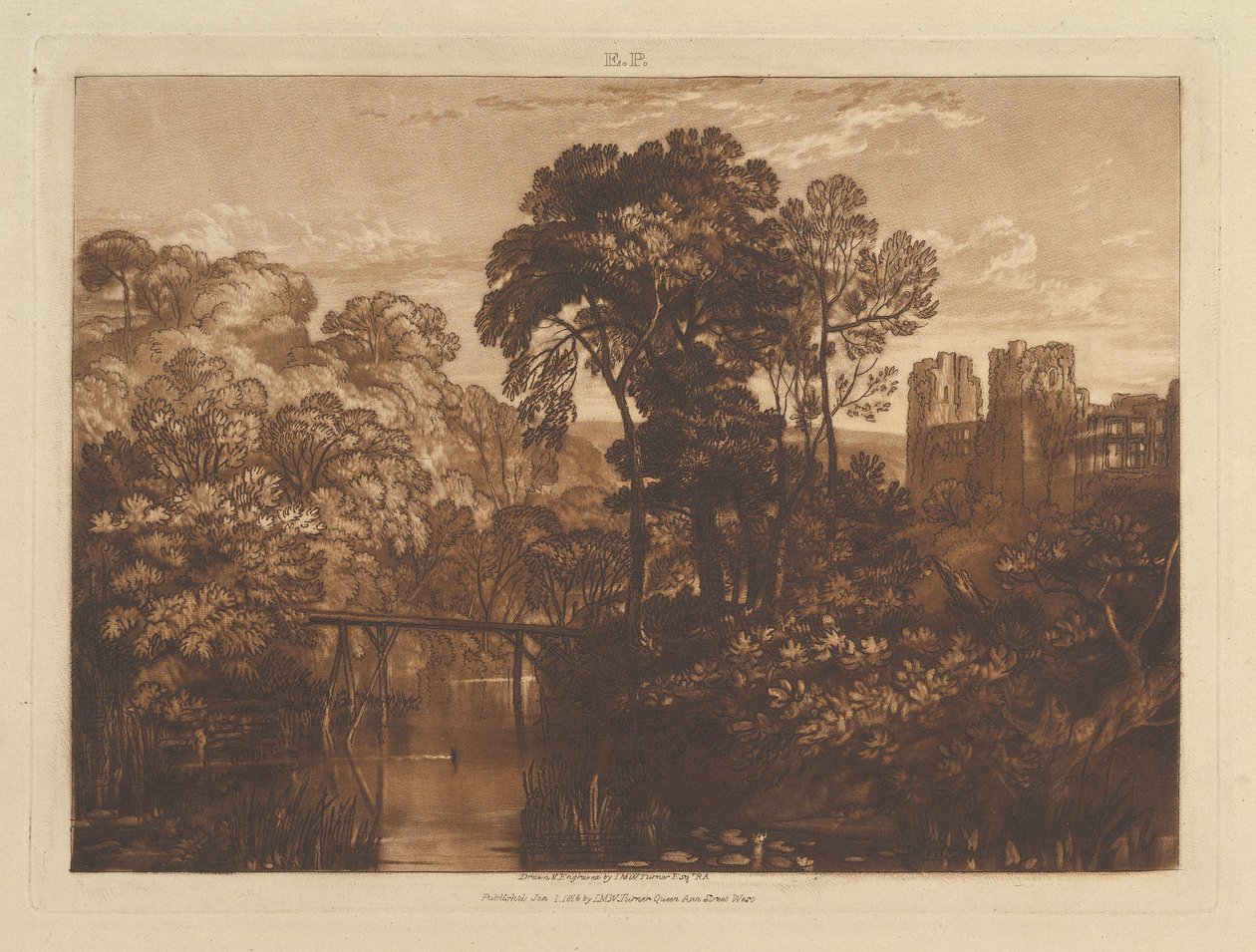 Berry Pomeroy Castle Liber Studiorum, część XII, tablica 58, 1 stycznia 1816. autorstwa Joseph Mallord William Turner