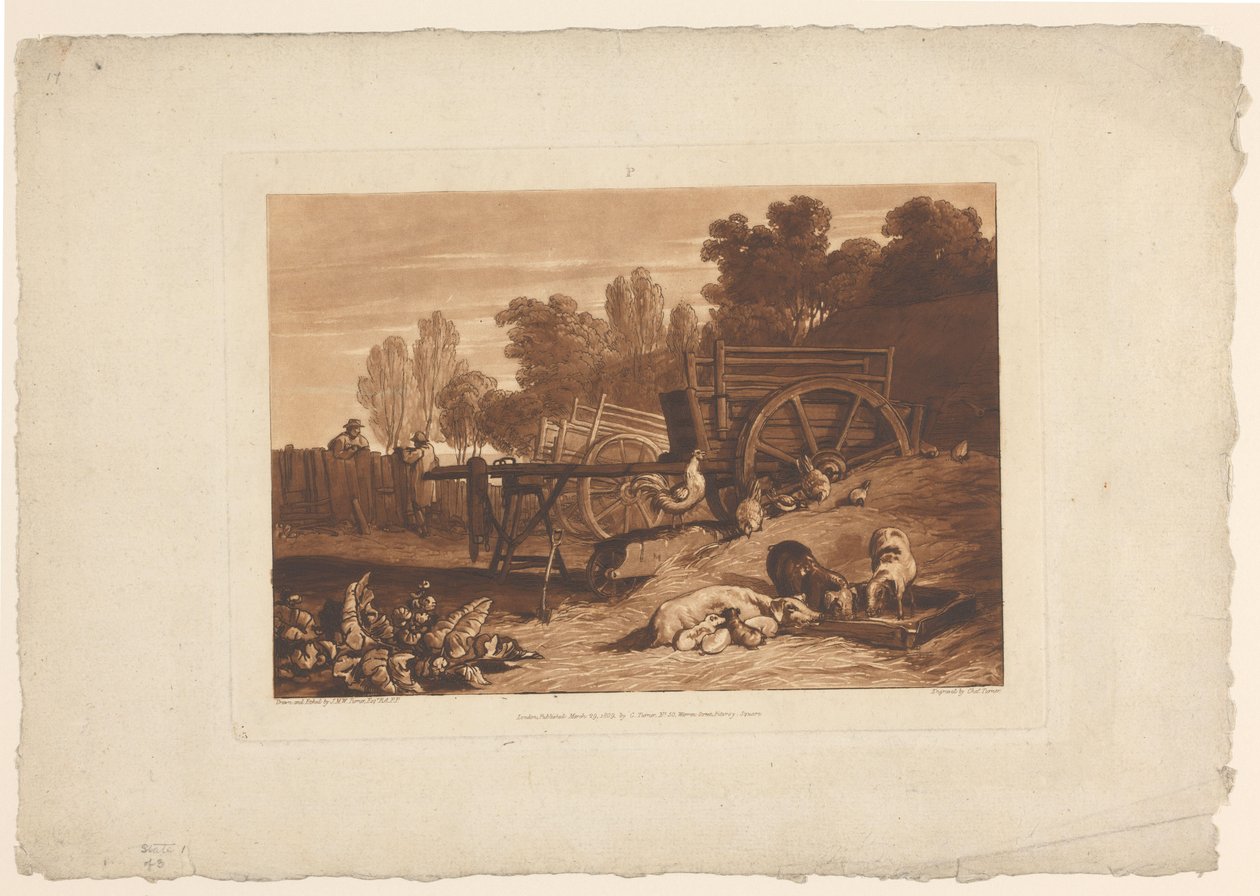 Dom wiejski z kogutem, kurczakami i świniami Podwórko z kogutem Studia krajobrazowe (tytuł serii) Liber Studiorum (tytuł serii) autorstwa Joseph Mallord William Turner