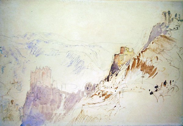 Burg Eltz od północy (ołówek, pióro i czerwony tusz, akwarela i akwarela na papierze) autorstwa Joseph Mallord William Turner