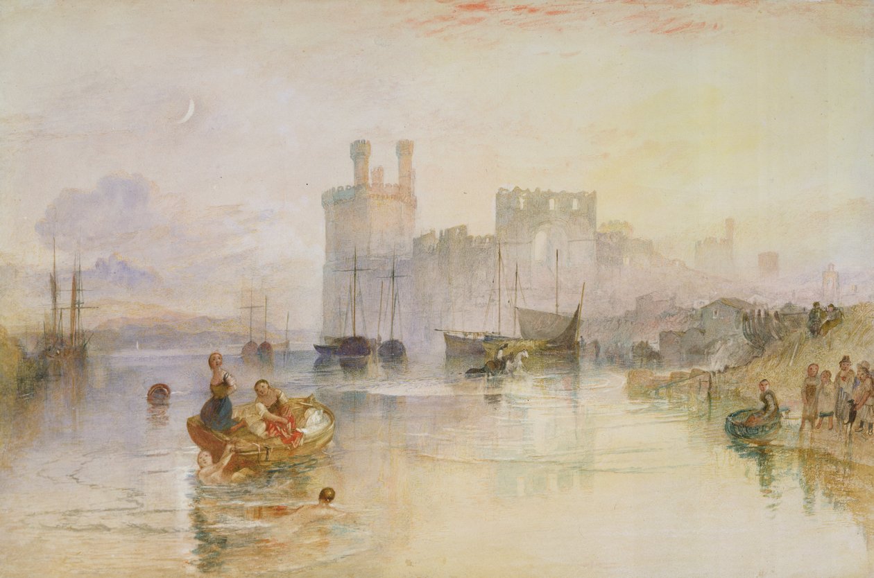 Zamek Caernarvon, ok.1833 (akwarela na graficie) autorstwa Joseph Mallord William Turner
