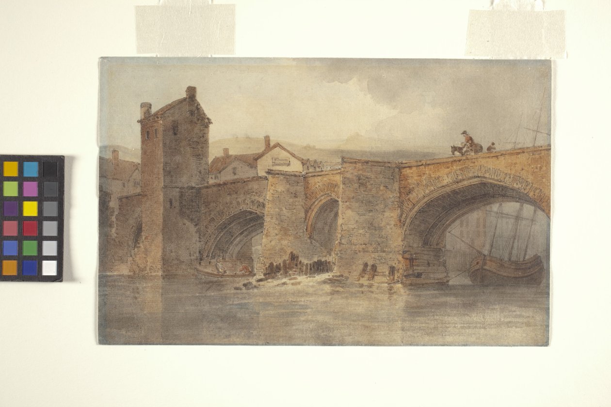 Chester Bridge (akwarela na ołówku na białawym tkanym papierze) autorstwa Joseph Mallord William Turner