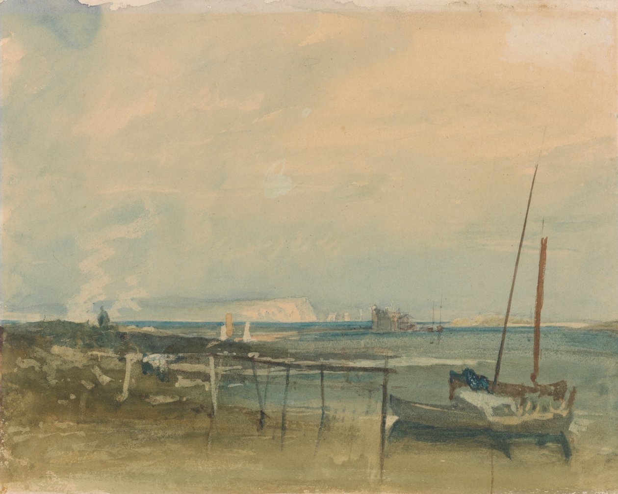 Scena brzegowa z białymi klifami i łodziami na brzegu autorstwa Joseph Mallord William Turner