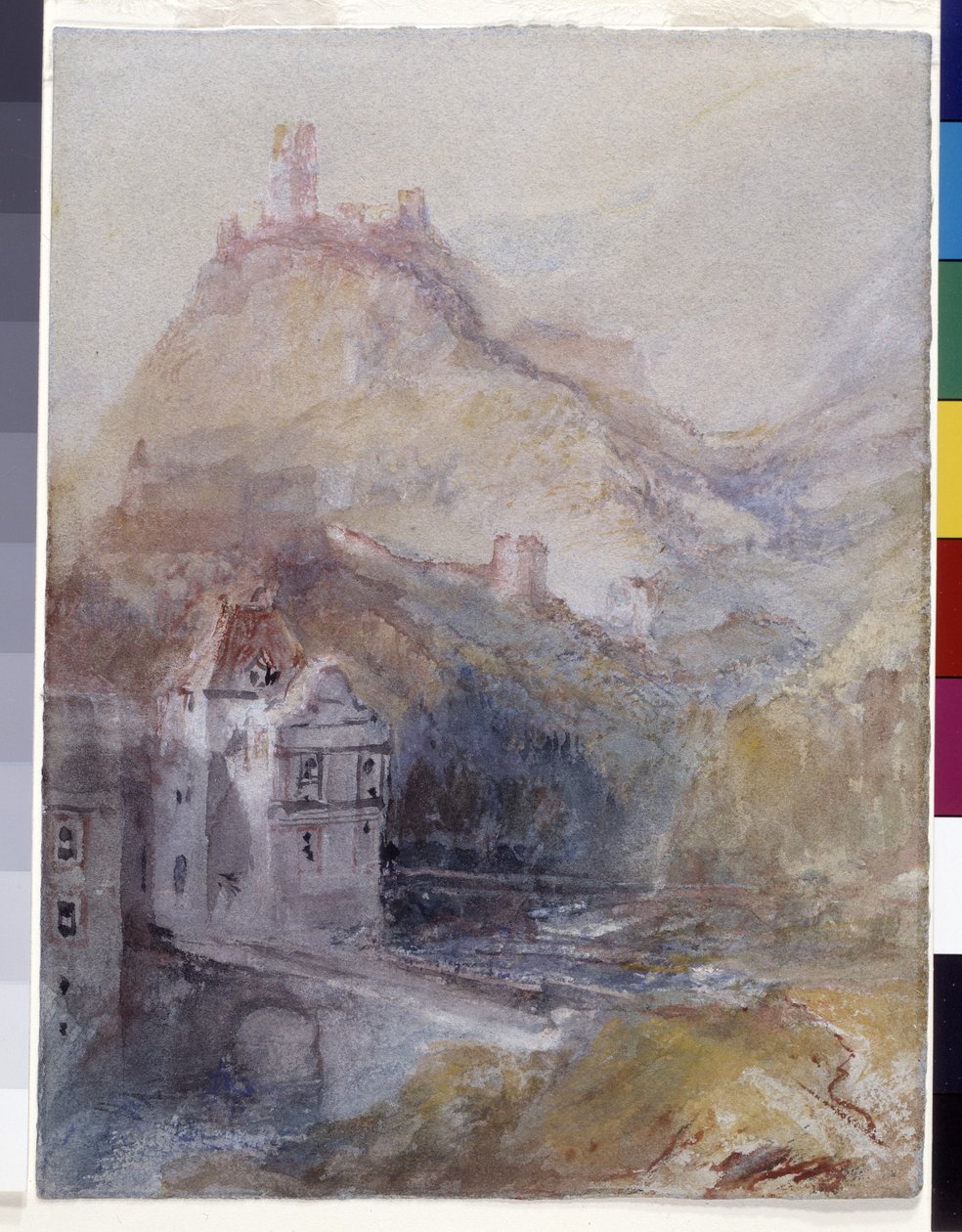 Cochem On The Mosel (akwarela i gwasz na niebieskim papierze) autorstwa Joseph Mallord William Turner