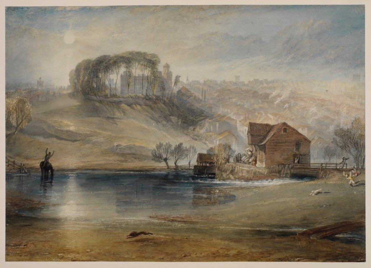Colchester, Essex, ok. 1825-26 (ołówek, akwarela, kolor ciała i skrobanie na papierze tkanym, teraz nałożone na japońską chusteczkę) autorstwa Joseph Mallord William Turner