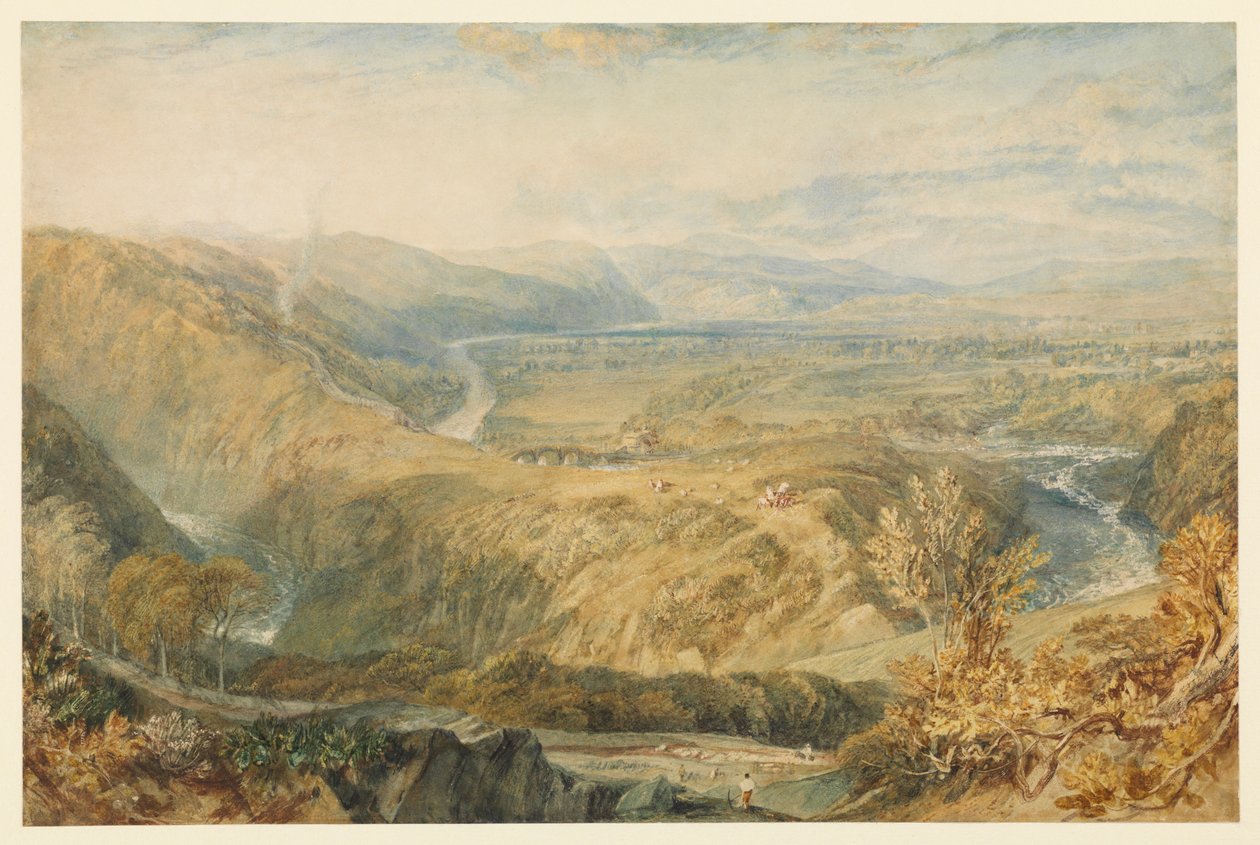 Crook of Lune, patrząc w kierunku zamku Hornby, 1816-1818 ok autorstwa Joseph Mallord William Turner