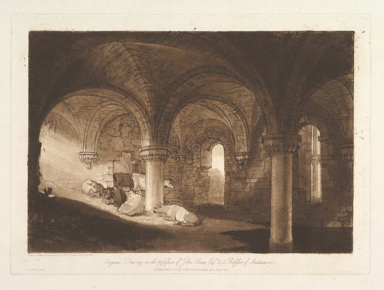 Krypta opactwa Kirkstall Liber Studiorum, część VIII, tablica 39, 11 lutego 1812 r. autorstwa Joseph Mallord William Turner