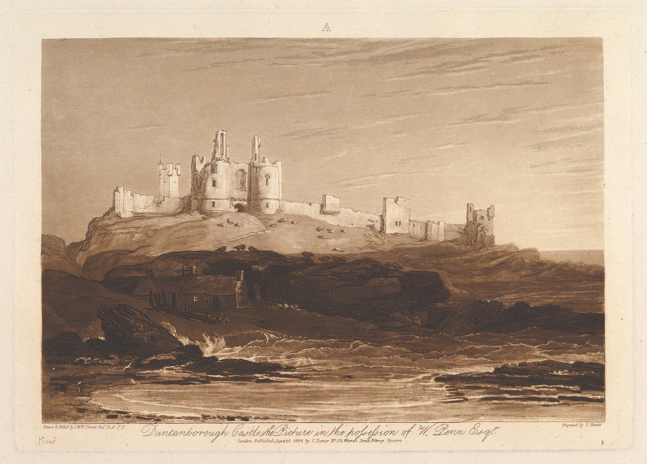 Dunstanborough Castle Liber Studiorum, część III, tablica 14, 10 czerwca 1808 r. autorstwa Joseph Mallord William Turner