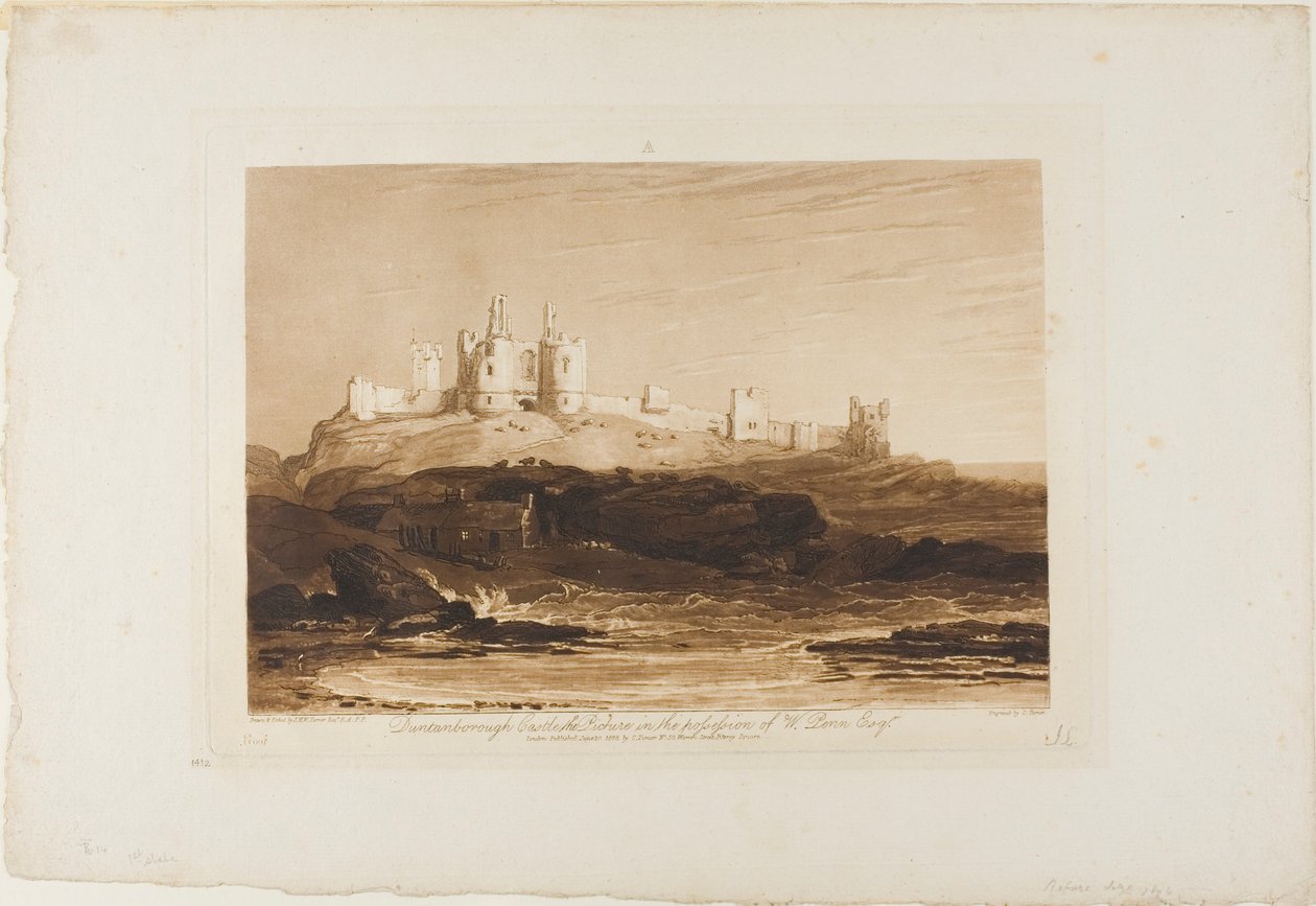 Zamek Dunstanborough, tablica 14 z Liber Studiorum autorstwa Joseph Mallord William Turner