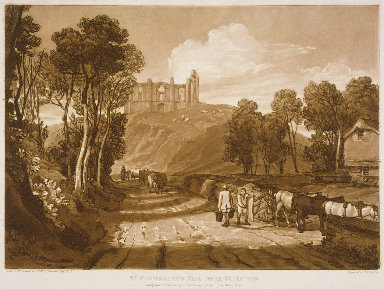 F.33.I Šv. Kotrynos kalnas netoli Gildfordo, iš „Liber Studiorum“, graviruotas J. C. Easlingo, 1811 m. autorstwa Joseph Mallord William Turner
