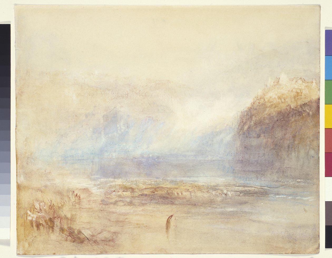 Falls Of The Rhine At Schaffhausen - Distant View (akwarela, pióro i czerwony tusz na szarym praniu na białym papierze) autorstwa Joseph Mallord William Turner