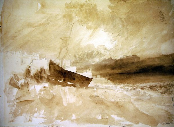 Figurki łodzią wciągniętą na plażę w Brighton autorstwa Joseph Mallord William Turner