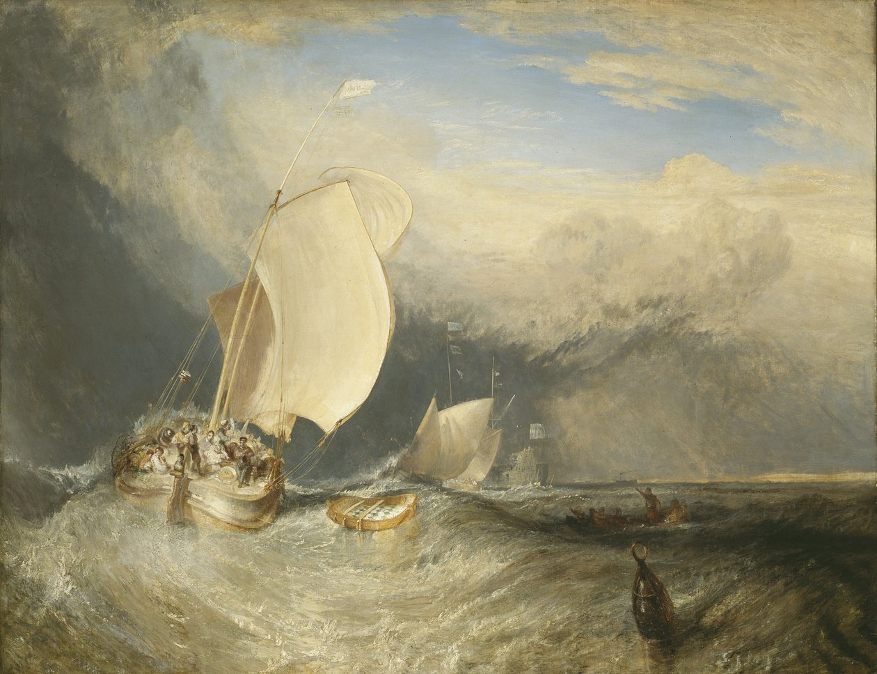 Łodzie rybackie z handlarzami targujące się o ryby, 1837-38 autorstwa Joseph Mallord William Turner