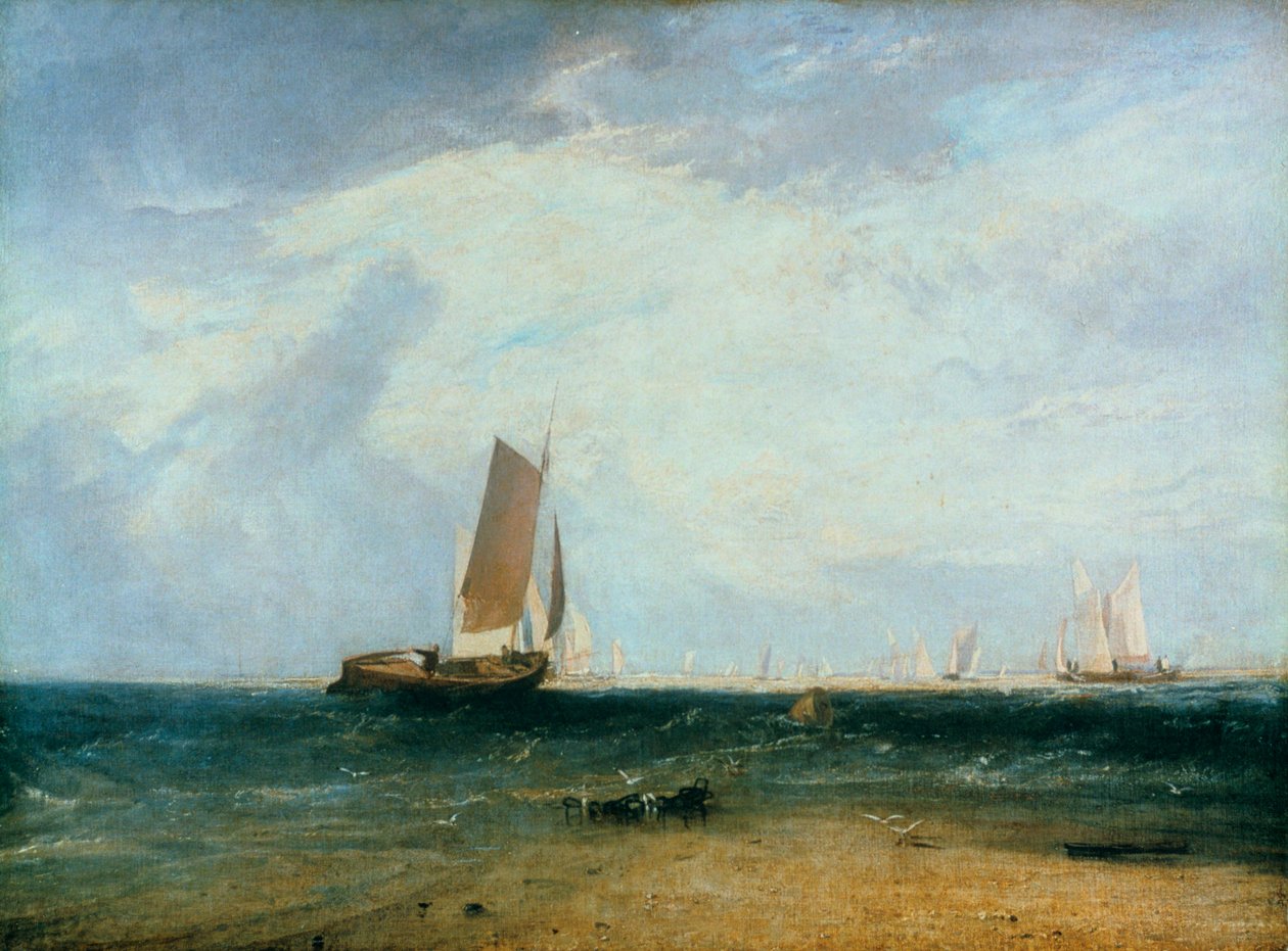 Łowienie ryb na piasku Blythe, przypływ, 1809 autorstwa Joseph Mallord William Turner