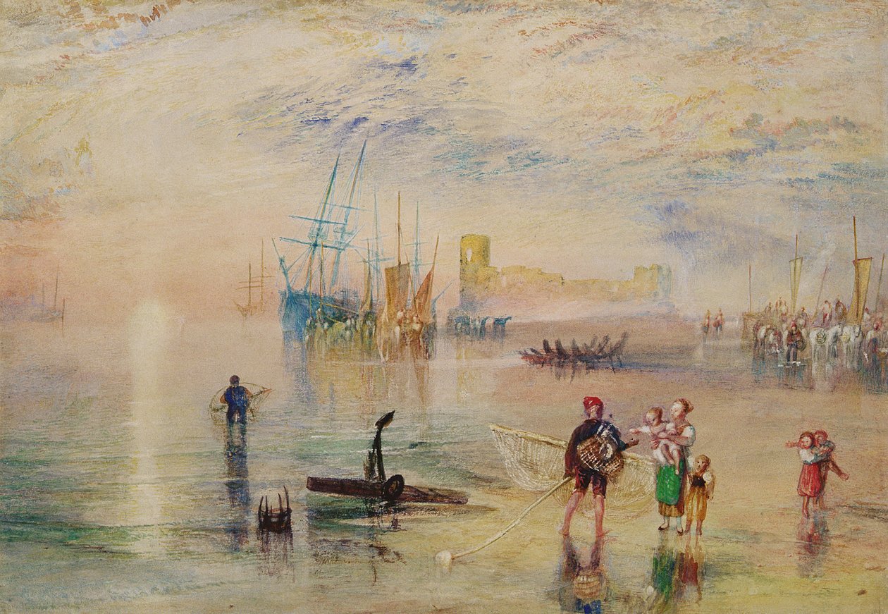 Zamek Flint, ok. 1834 (akwarela z wydrapywaniem na papierze) autorstwa Joseph Mallord William Turner