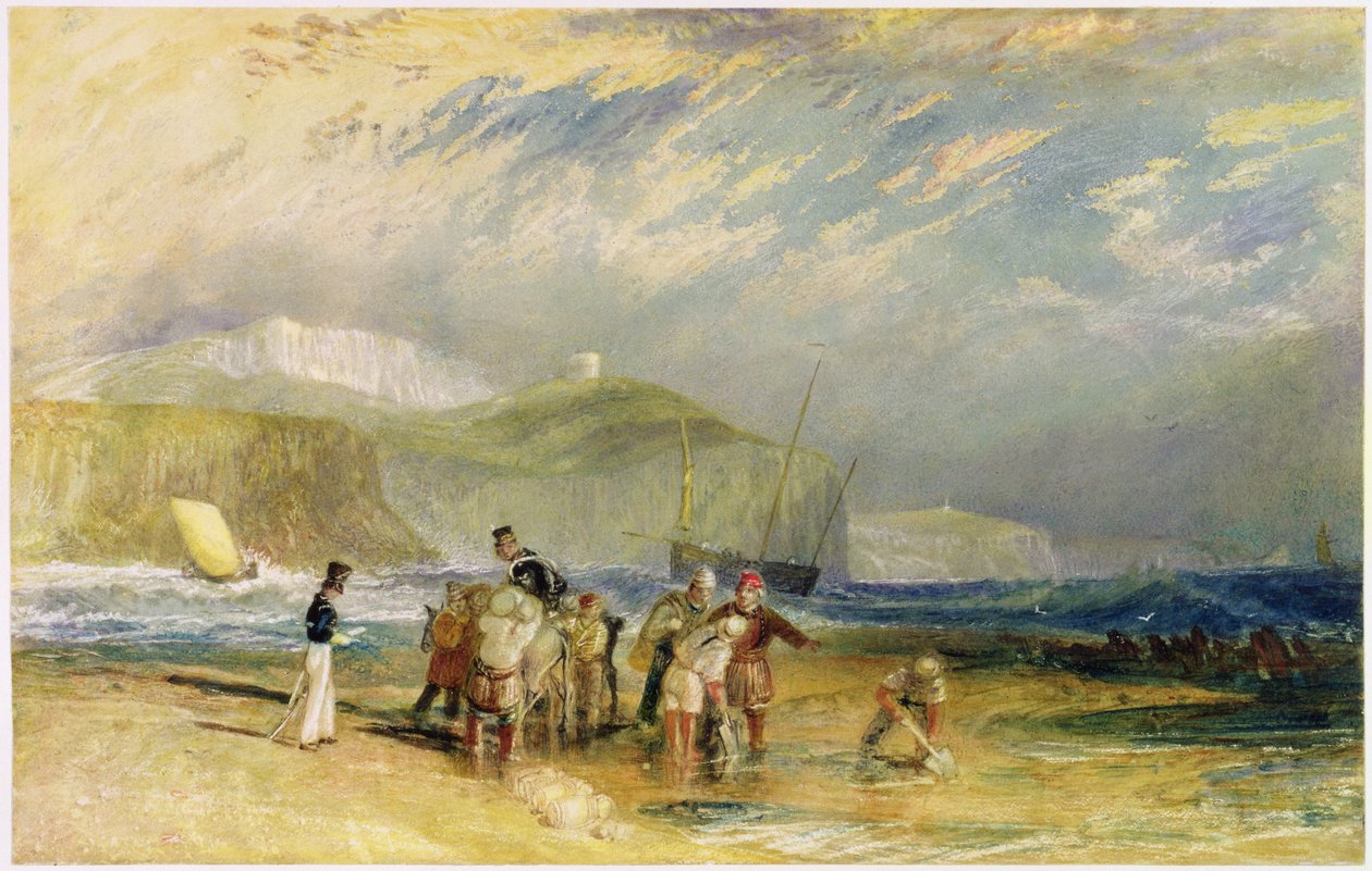 Port i wybrzeże Folkestone do Devon, ok. 1830 (toaleta i gwasz na papierze) autorstwa Joseph Mallord William Turner