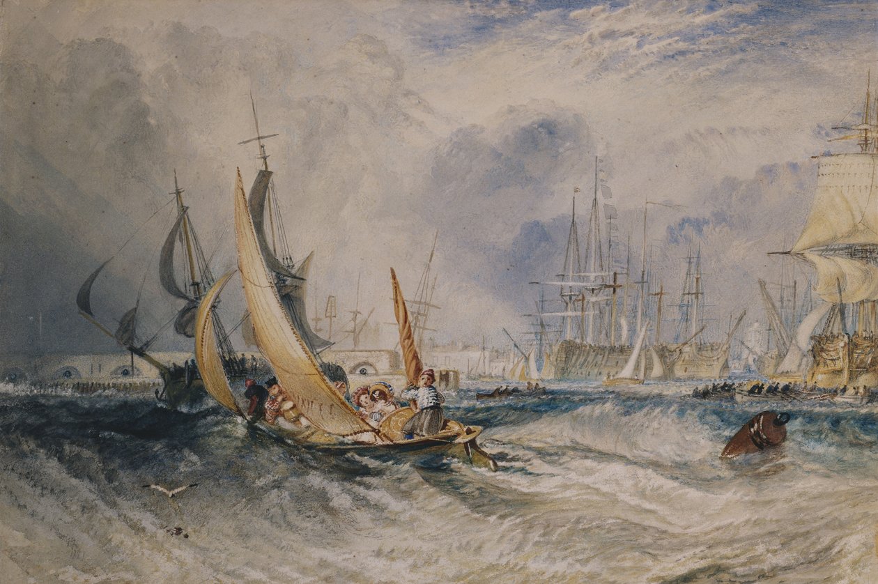 Gosport: Wejście do Portsmouth Harbour, c.1829 (akwarela wzmocniona gumą arabską na papierze) autorstwa Joseph Mallord William Turner