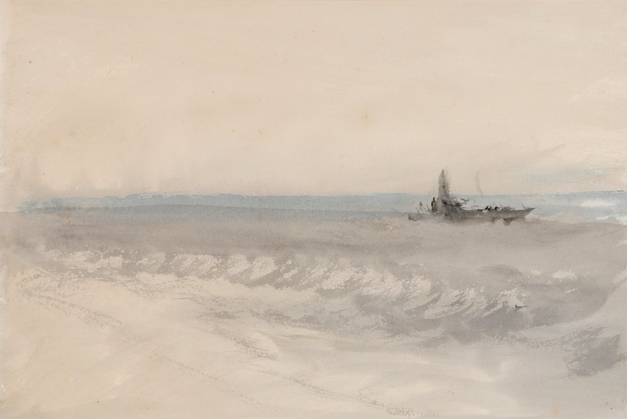 Morze szare, łódź płynąca na lądzie, ok. 1845-50 (akwarela na papierze) autorstwa Joseph Mallord William Turner
