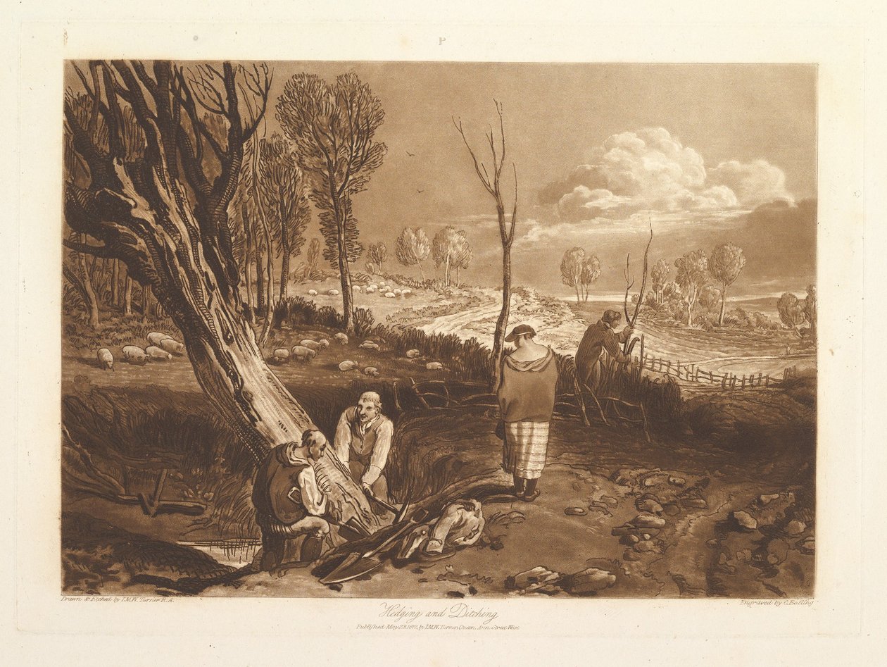 Hedging and Ditching Liber Studiorum, część X, tablica 47, 23 maja 1812 r. autorstwa Joseph Mallord William Turner