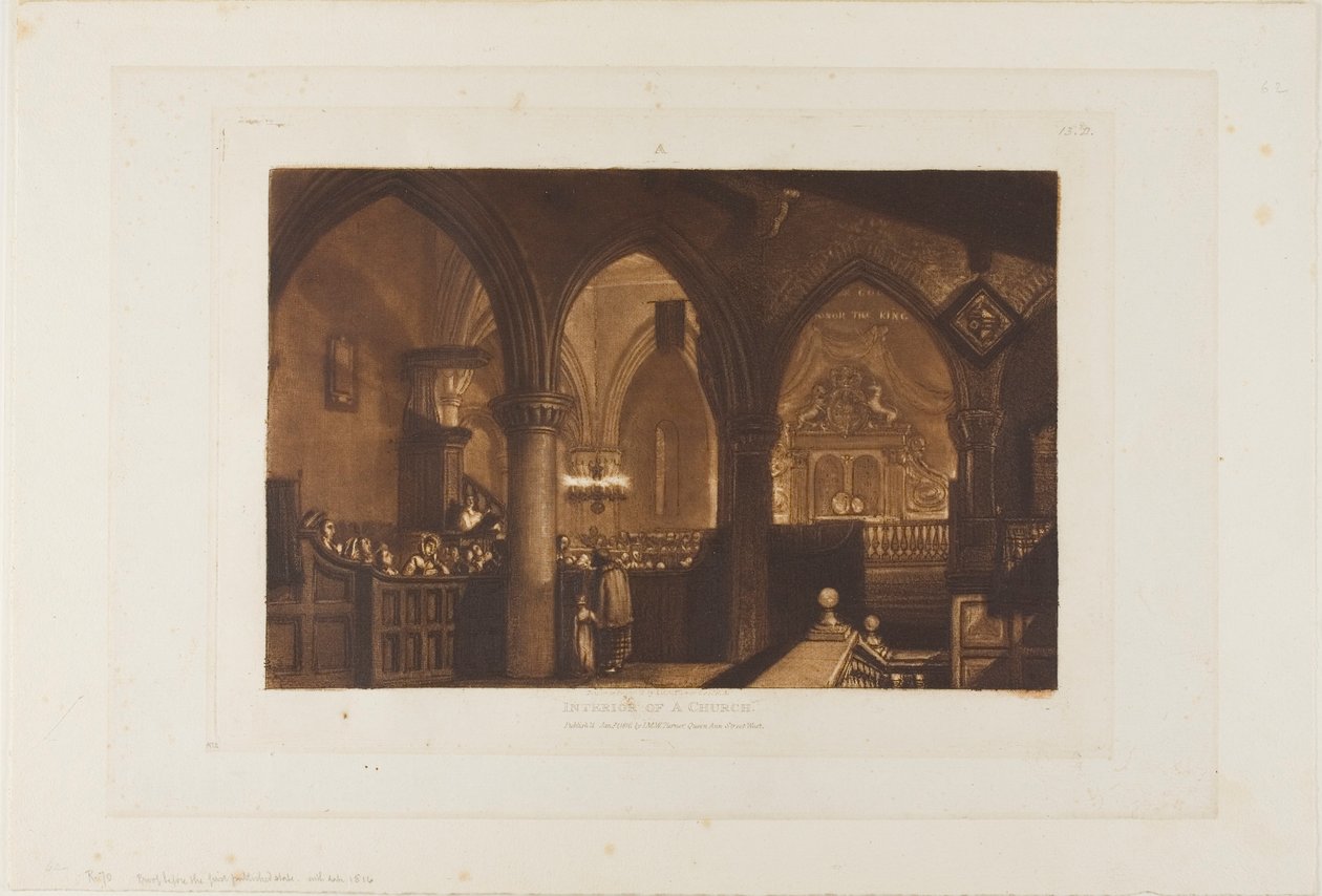 Wnętrze kościoła, tablica 70 z Liber Studiorum autorstwa Joseph Mallord William Turner