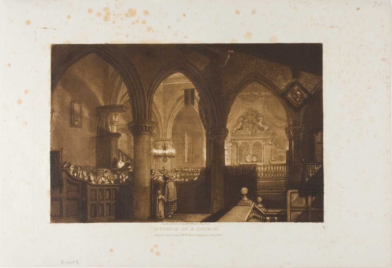 Wnętrze kościoła, tablica 70 z Liber Studiorum autorstwa Joseph Mallord William Turner