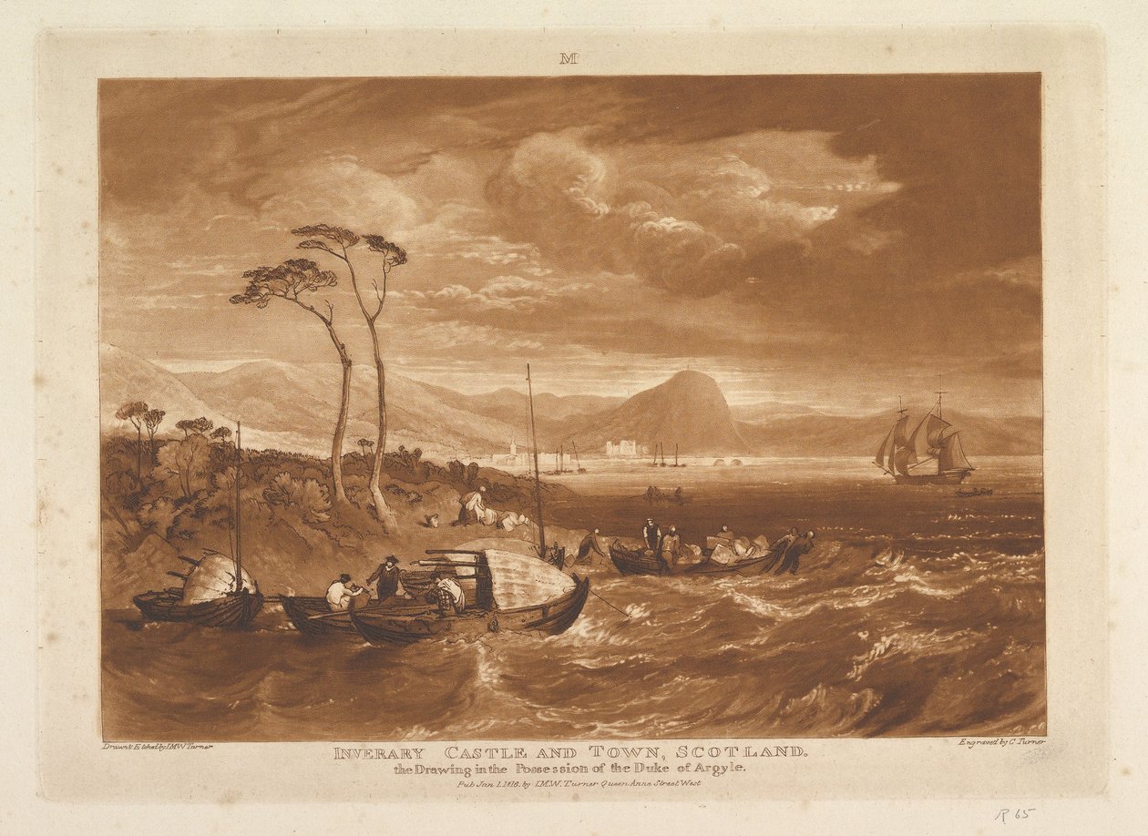 Inverary Castle and Town, Scotland Liber Studiorum, cz. XIII, tablica 65, 1 stycznia 1816. autorstwa Joseph Mallord William Turner