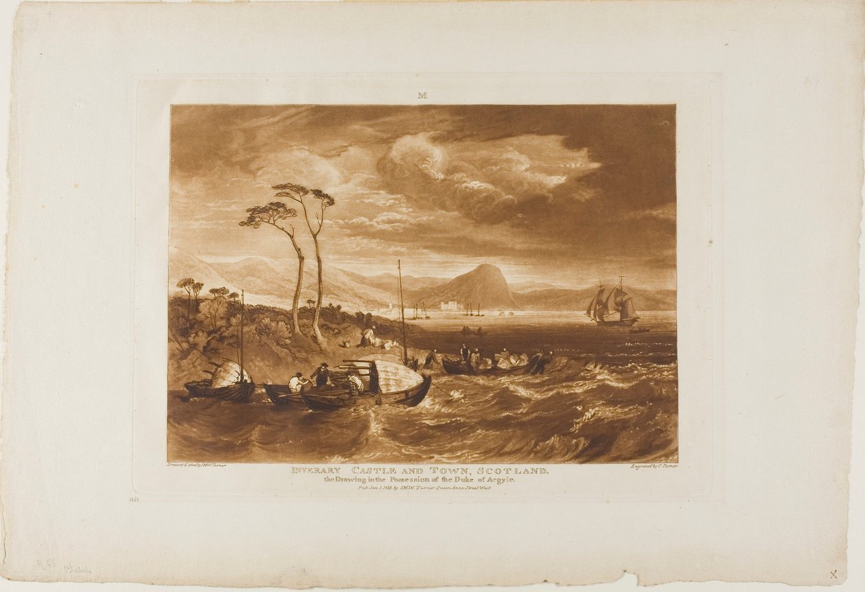 Zamek i miasto Inveraray, tablica 65 z Liber Studiorum autorstwa Joseph Mallord William Turner