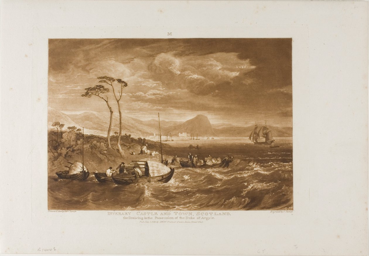Zamek i miasto Inveraray, tablica 65 z Liber Studiorum autorstwa Joseph Mallord William Turner