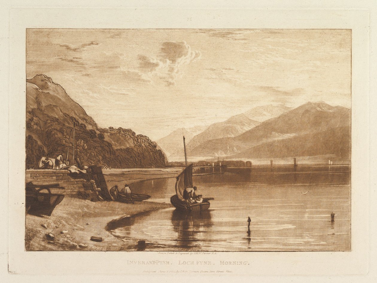 Molo Inverary, Loch Fyne, poranek, część VII, tablica 35 z „Liber Studiorum” autorstwa Joseph Mallord William Turner